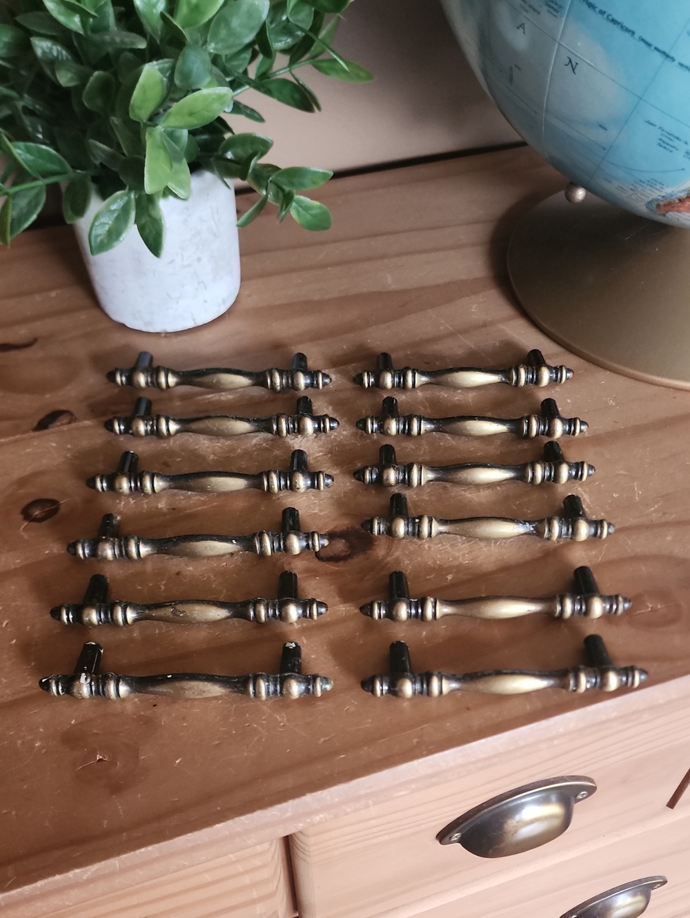 12 Antique Brass Tone Drawer Pulls